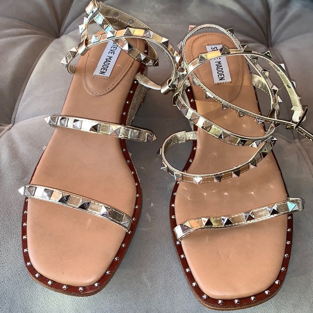 Steven Madden gold spike wrap sandals